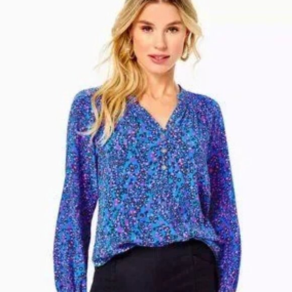 NWT Lilly Pulitzer Elsa Top Blue Flare Growl and Prowl Size XL - Picture 1 of 9